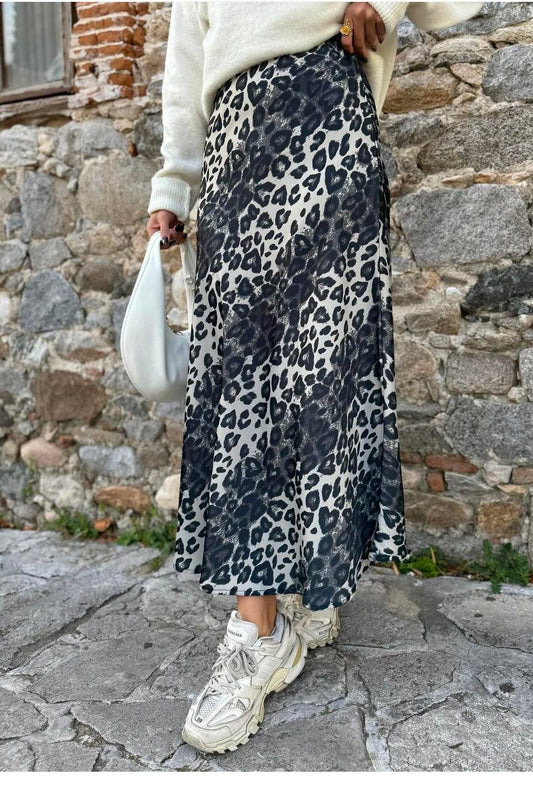 Leopard A Line Satin Skirt