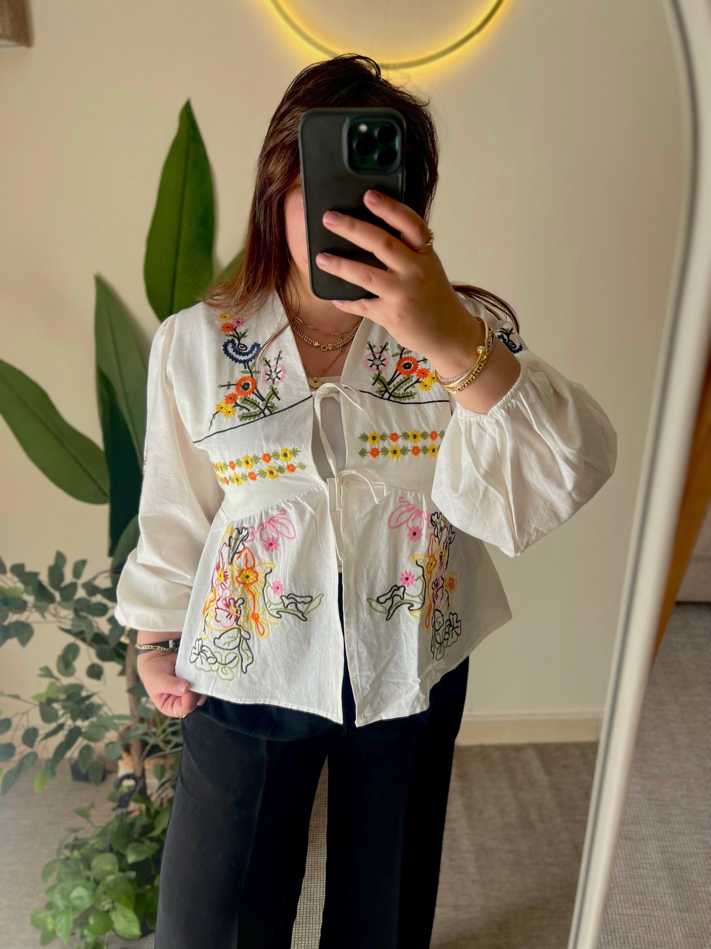 Cotton Embroidered Floral Cardigan With Ties