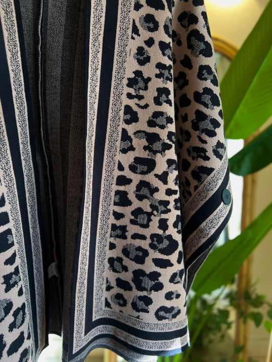 Leopard Camel Poncho With Side Buttons