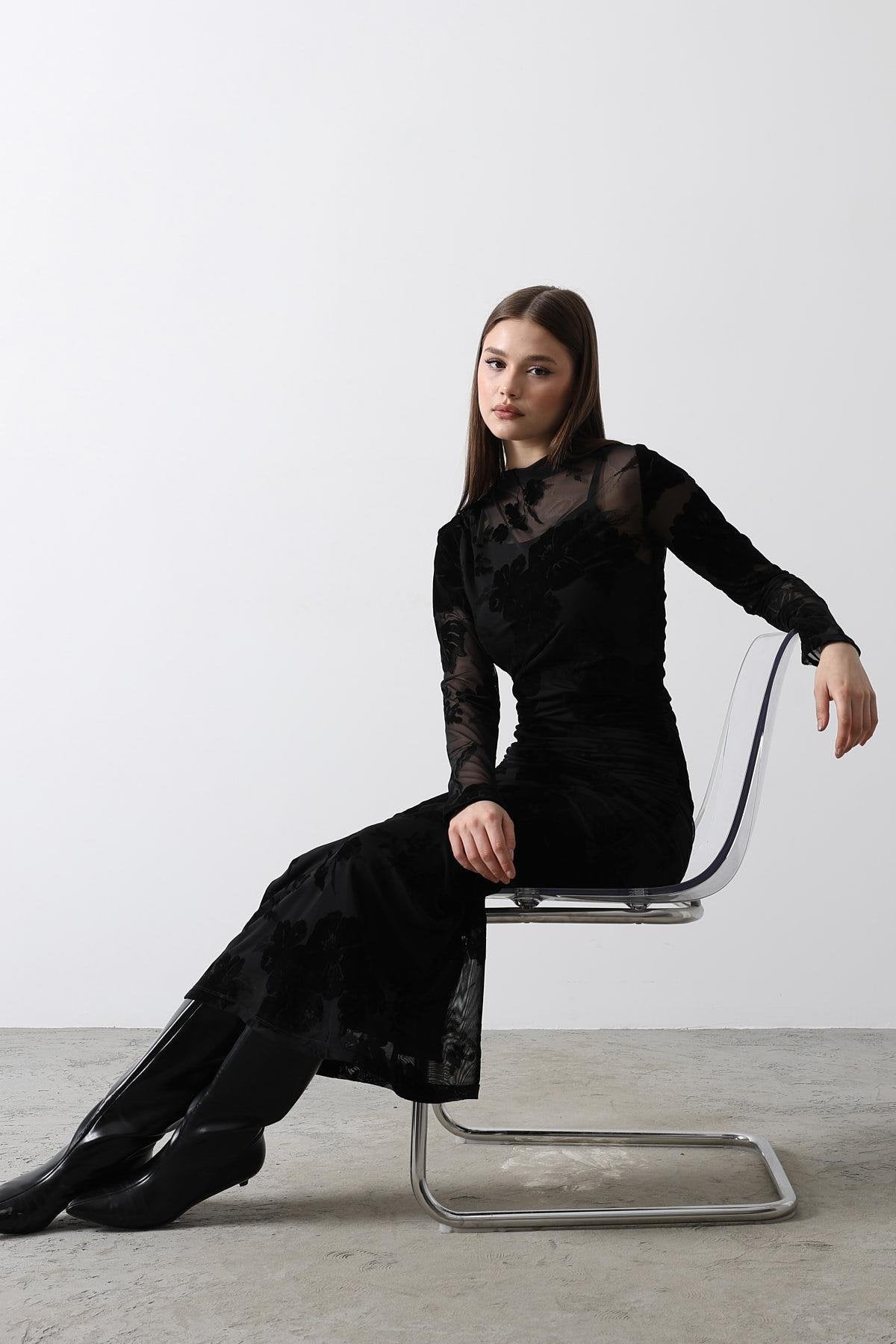 Black Velvet & Tull Bodycon Dress