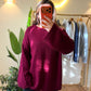 Maroon Round Neck Pullover With Bell Sleeves