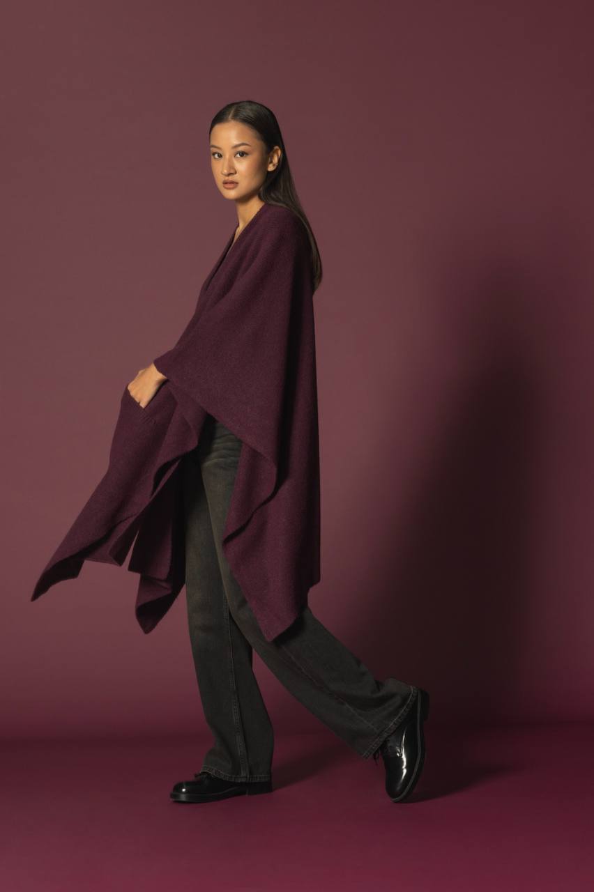 Purple Heavy Poncho With Pockets