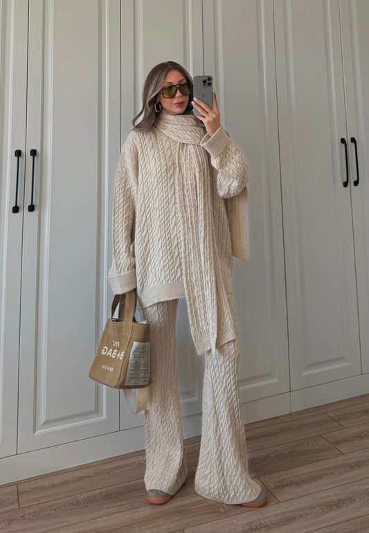 Cafe Braided Triko Set With Scarf