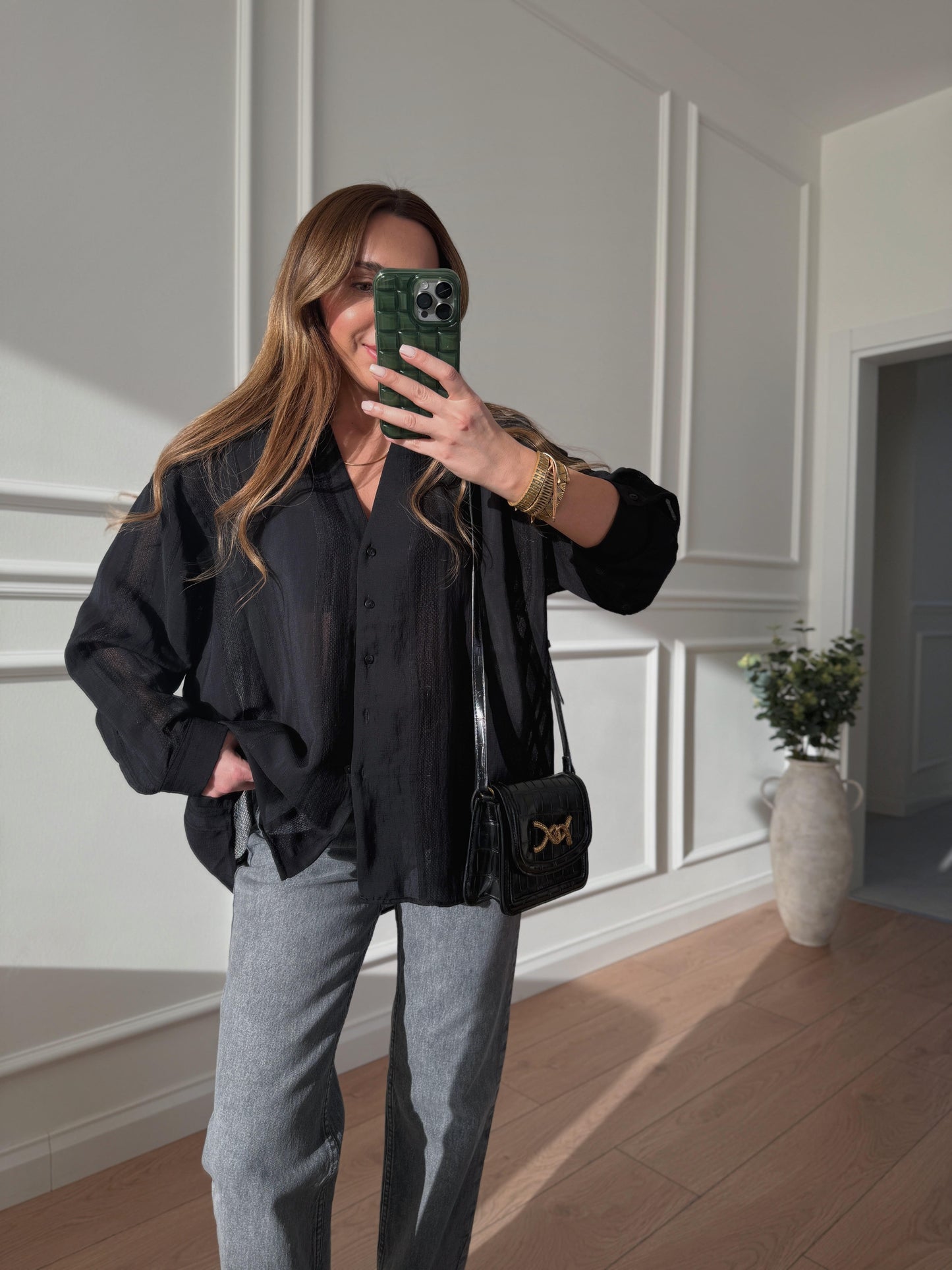 Black Striped Linen Shirt