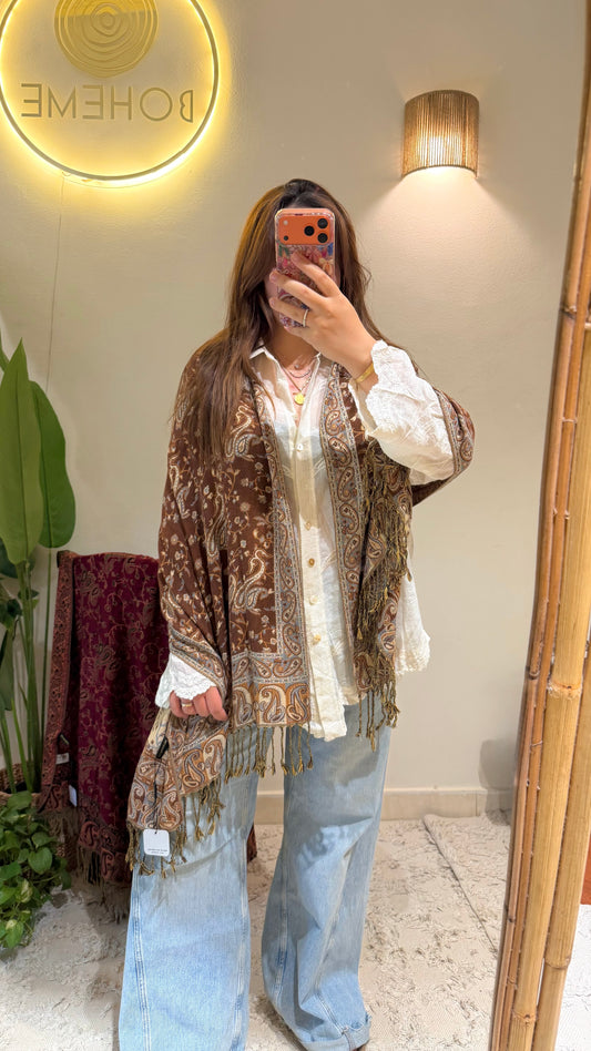 Brown Cotton Double-Face Pashmina