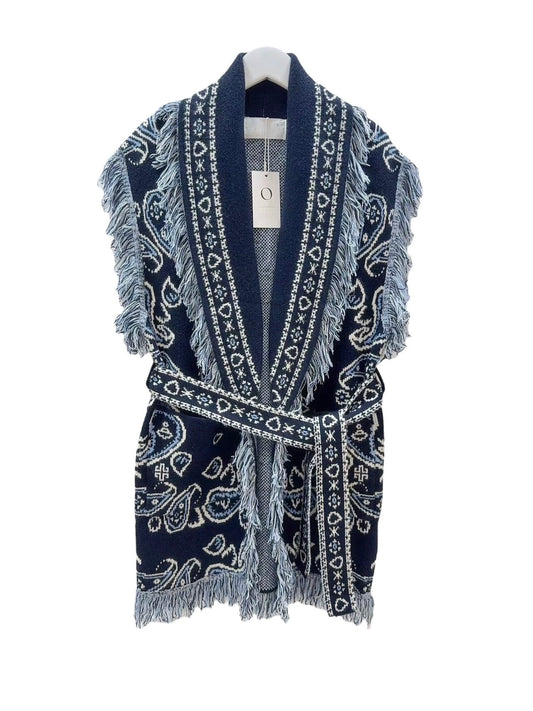 The French Navy Bandana Vest Cardigan With Belt & Pockets