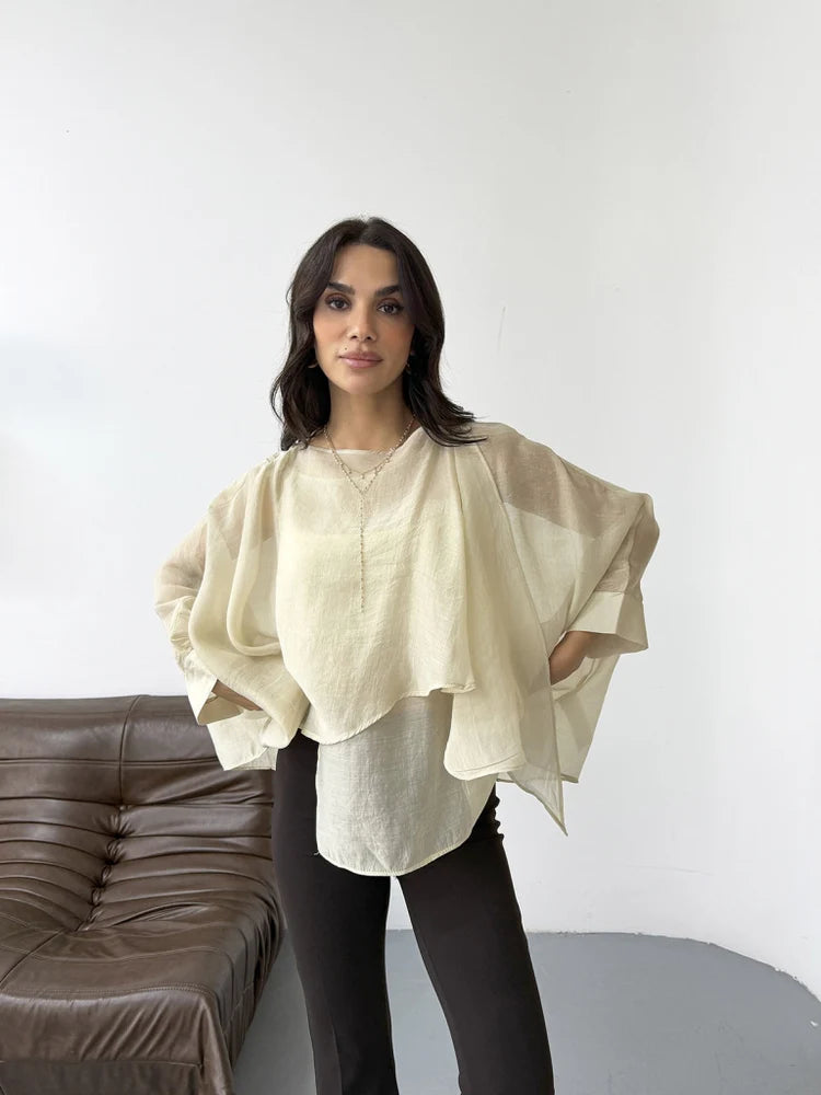 Stone Chiffon Cape Blouse