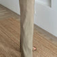 Olive Stripy Linen Straight Leg Pants With Elastic Waist