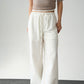 Linen White Straight Pants With Elastic Waist