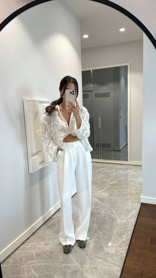 White Classic Wide Leg Pants