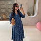 Blue Tropical V Neck Linen Dress