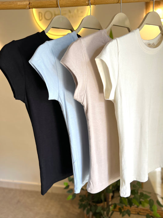 OYS Blue Cotton Round Neck Basic Top