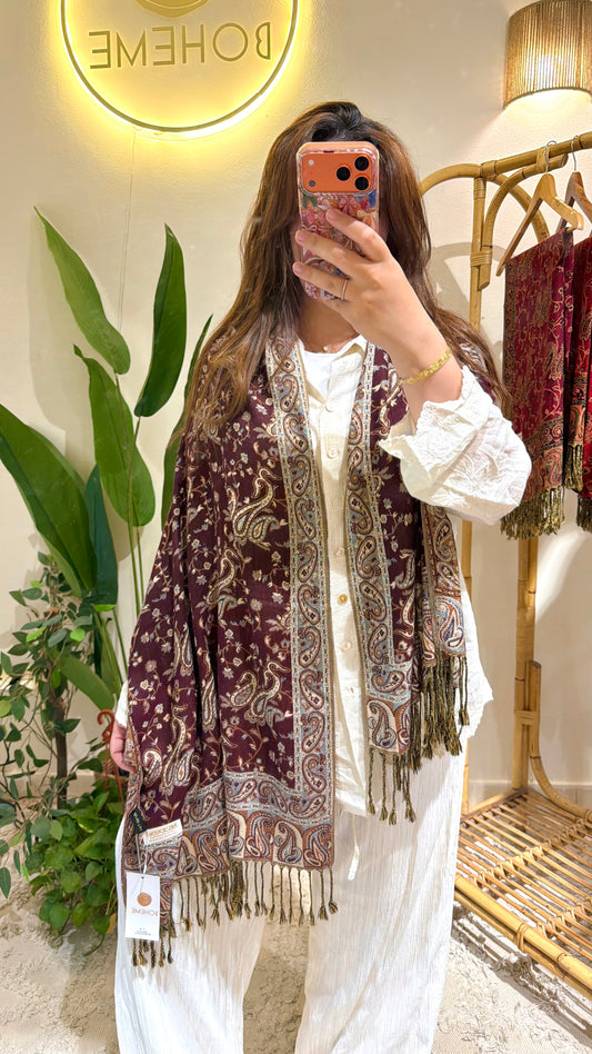 Plum Beige Cotton Double-Face Pashmina