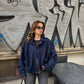 Navy Suede Jacket With Golden Zipper