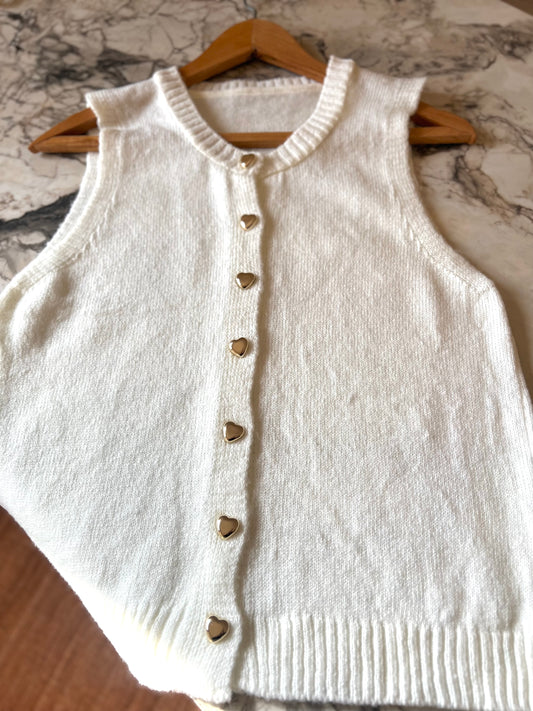 Cream Vest With Golden Heart Buttons