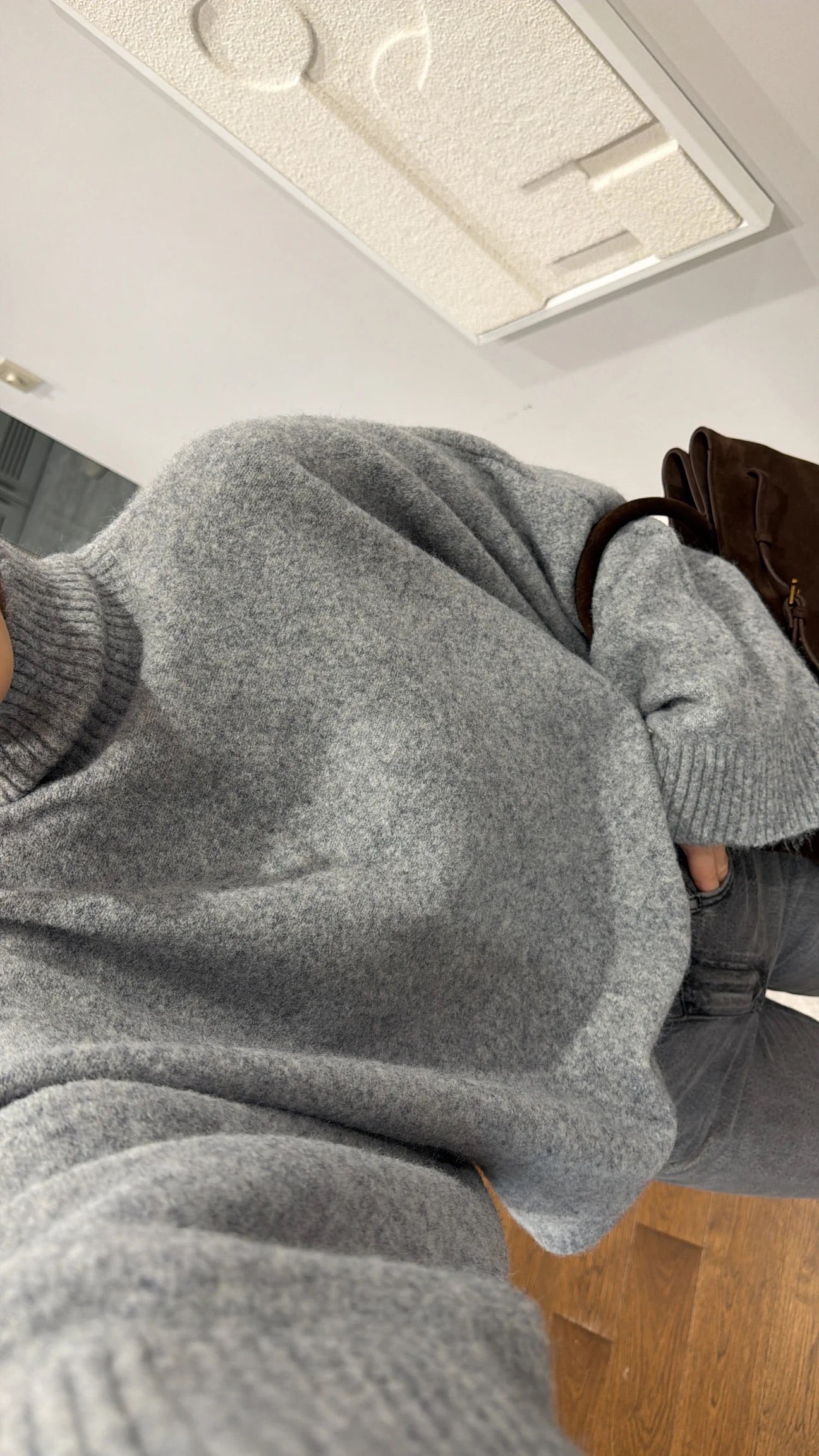 Grey Bat Sleeves High Neck Pullover