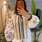 White Floral Embroidered Blouse With Black Dantel