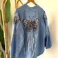 Linen Embroidered Butterfly Blue Kimono