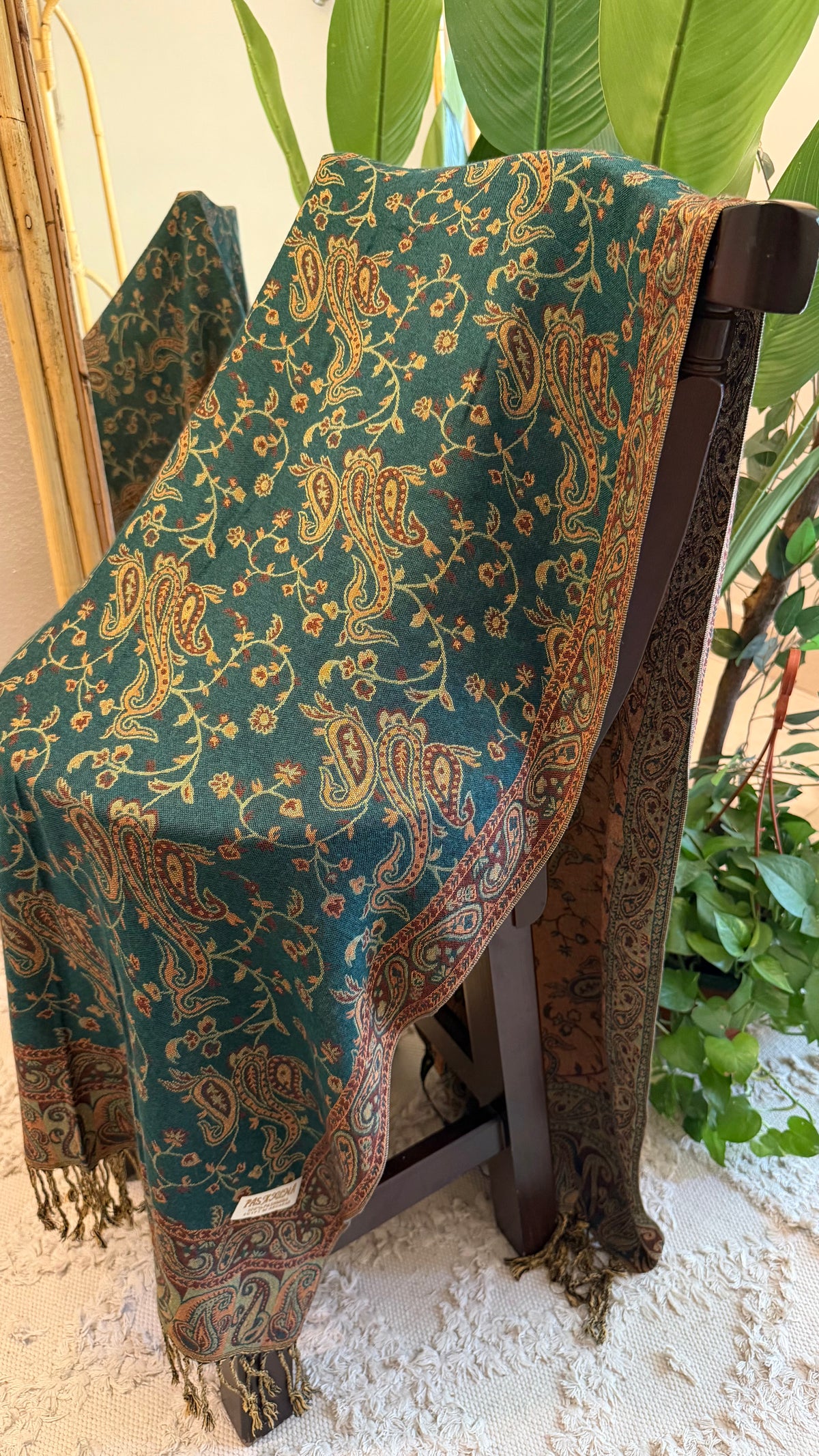 Teal Green Cotton Double-Face Pashmina