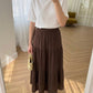 Brown Cotton Elastic Waist Skirt
