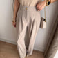 Beige Classic Pants With Golden Button