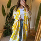 Linen Yellow X Beige Kimono With Pockets & Fishnet Details