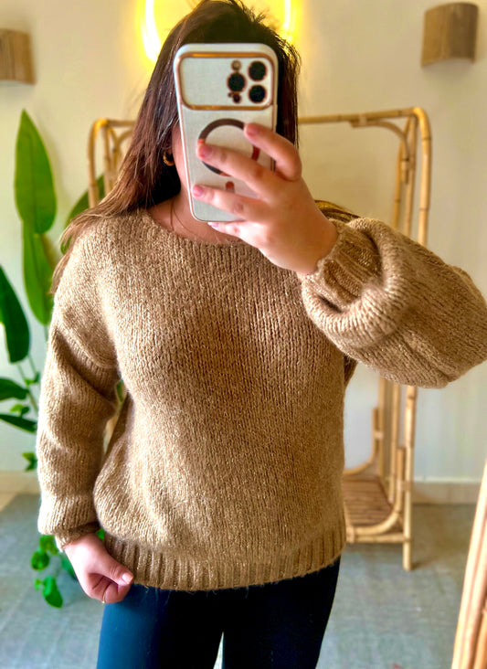 Camel Mohair Pullover With Golden Threads