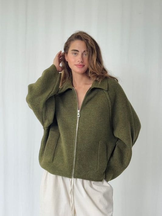 Olive Zip Up Wool Jacket