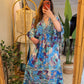 The Italian Blue Purple Paisly Dress With Embroidery & Tassels