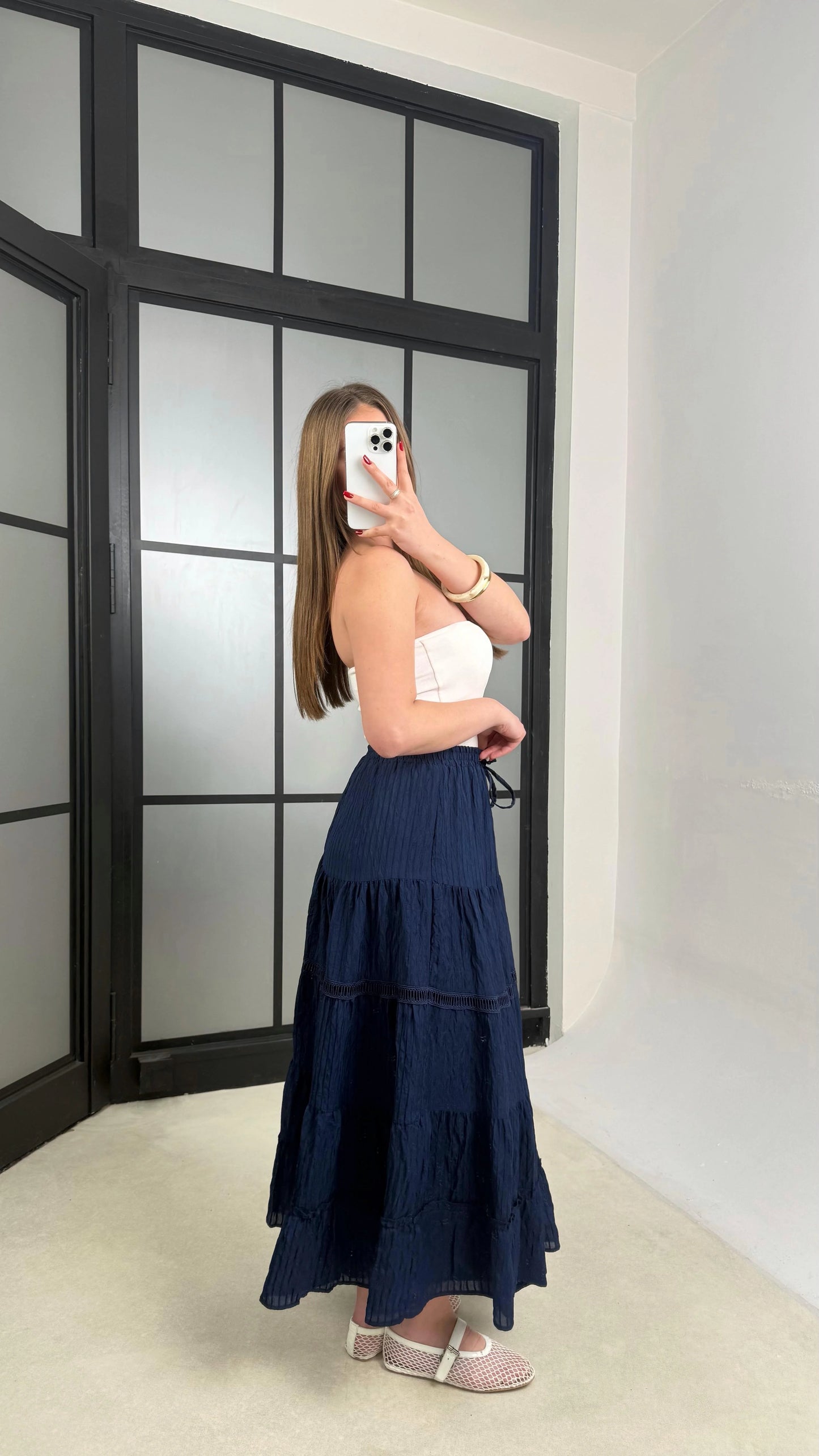 Navy Stripy Flowy Skirt