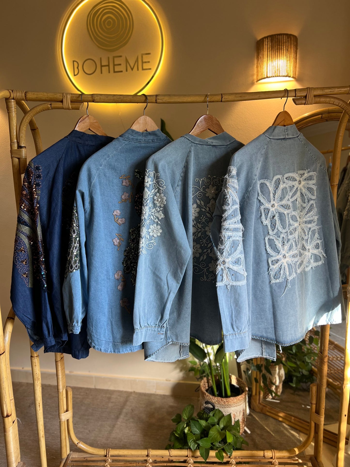 Light Blue Denim Embroidered Floral Kimono