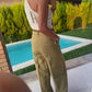 Saffron Yellow Linen Pants With Leather Belt