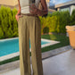 Saffron Yellow Linen Pants With Leather Belt