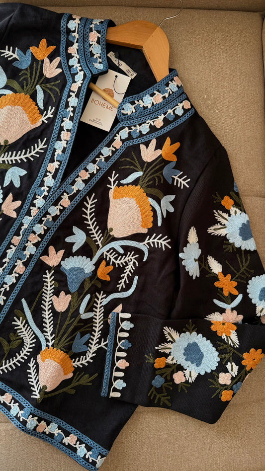 Persian Floral Black Embroidered Jacket