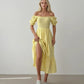 Yellow Puff Off-Shoulder Sleeves Dress