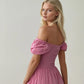Pink Puff Off-Shoulder Sleeves Dress