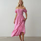 Pink Puff Off-Shoulder Sleeves Dress