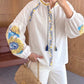 Blue Yellow Embroidered Blouse