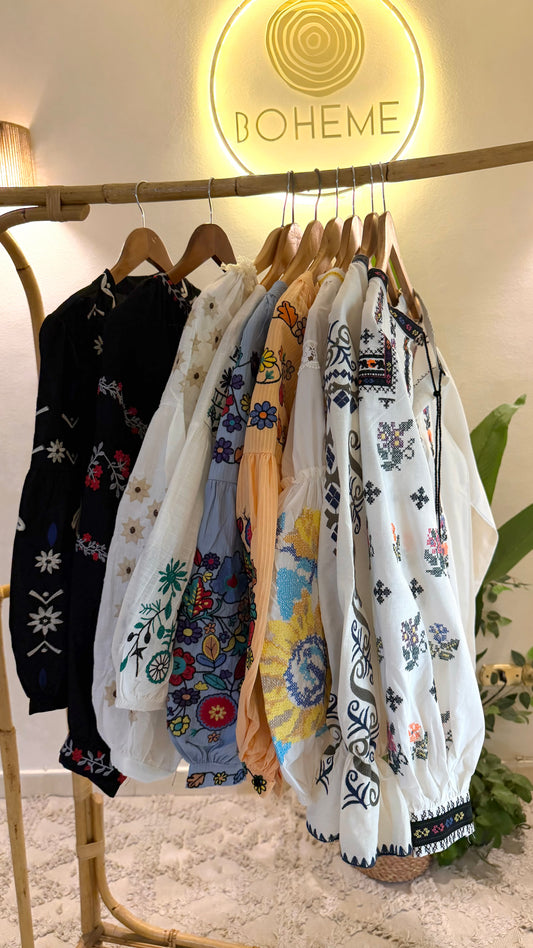 Blue Yellow Embroidered Blouse