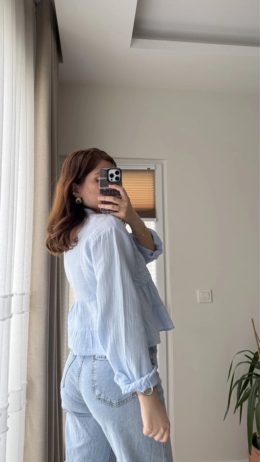 Blue Dantel Cotton Blouse