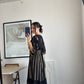 Black Cotton Paisley Dress With Golden Pearls & Threads