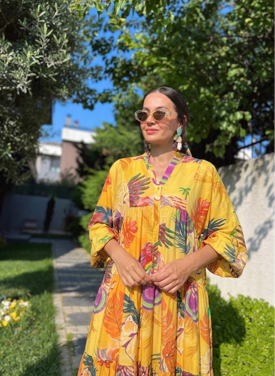 The Tropical Yellow Cotton Dress