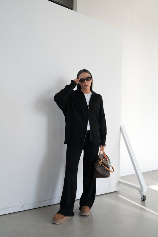 Black Triko Double Zip-Up Hoodie Set