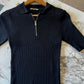 Black Quarter-Zip Neck Ribbed Top