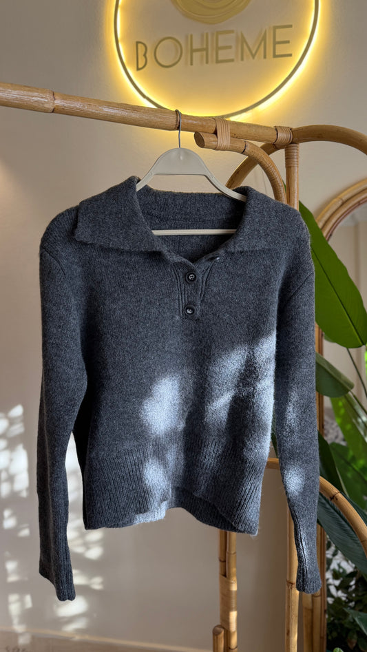 Grey Polo Neck Triko Pullover