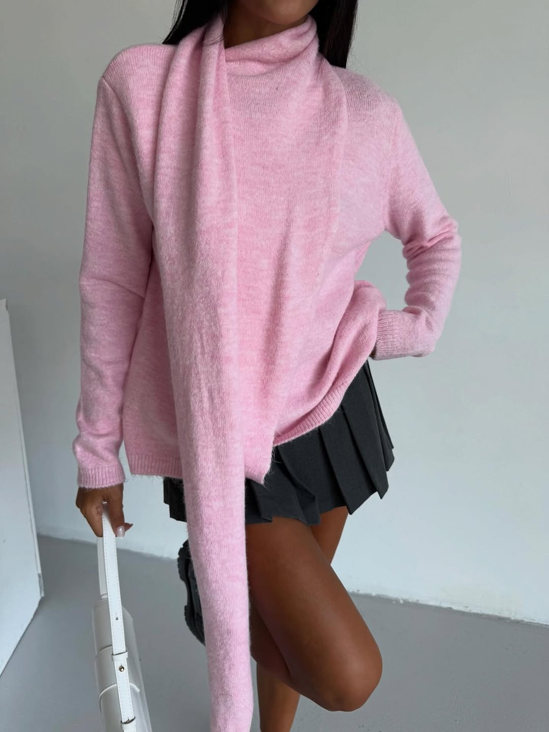 Baby Pink Triko Pullover With Scarf