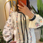 White Floral Embroidered Blouse With Black Dantel