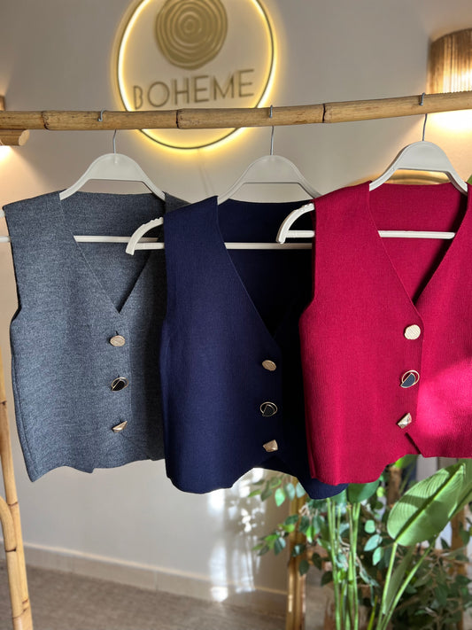 Burgundy Vest With Golden Buttons