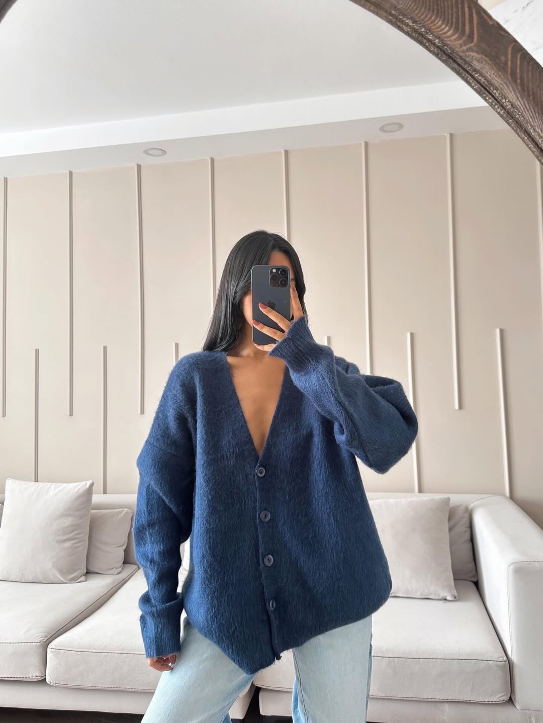 Navy Mohair Cardigan With Buttons