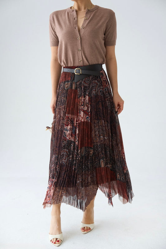 Boho Patchwork Asymmetrical Chiffon Skirt With Leather Belt